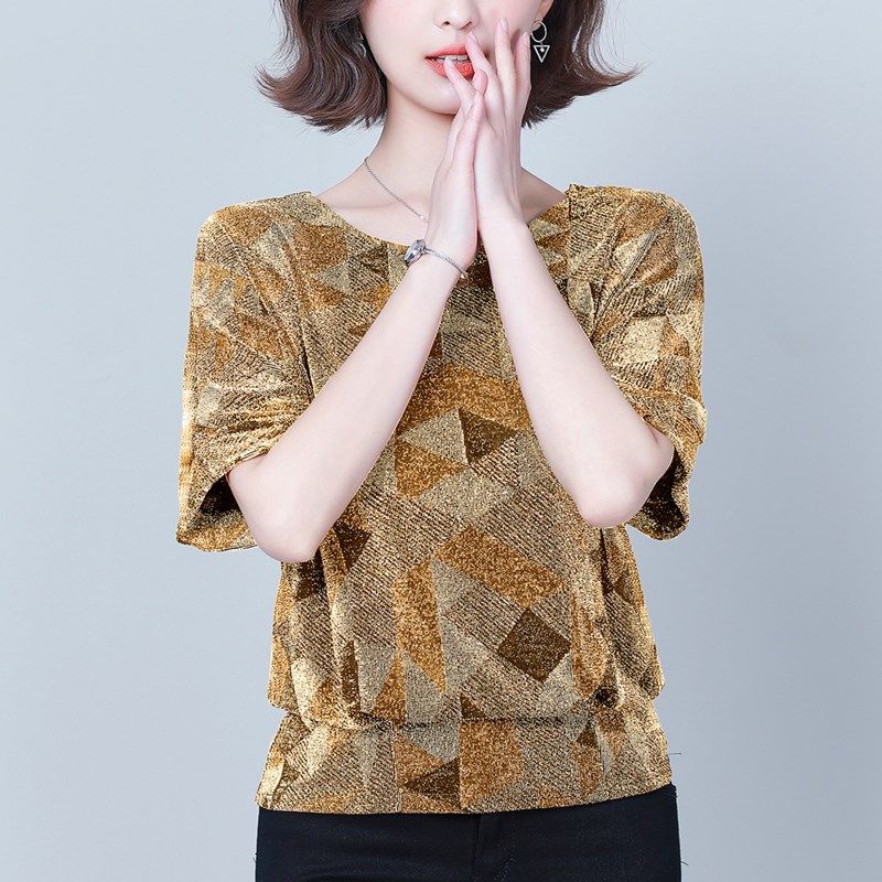 Áo Thun Tay Ngắn Chất Liệu Lụa Cao Cấp Thời Trang Dành Cho Phụ Nữ Trung Niên