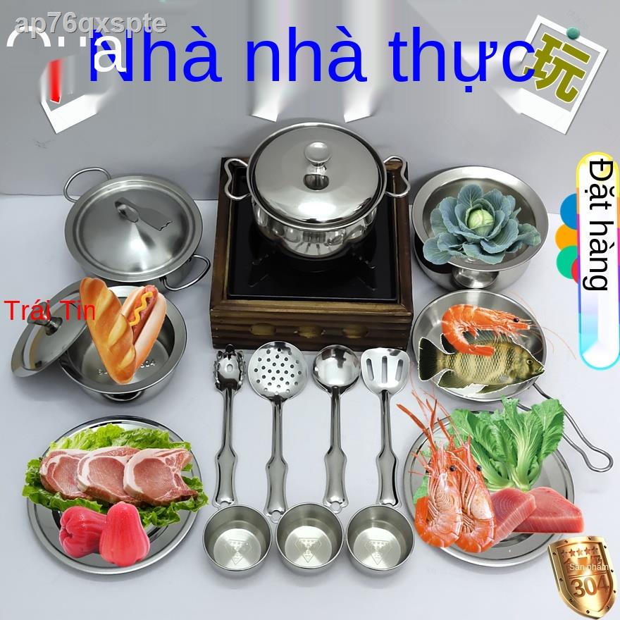 ◇◐◄Bộ đồ chơi nhà bếp mini nấu ăn, ăn thật, dùng nhỏ, vui trẻ em, inox 304