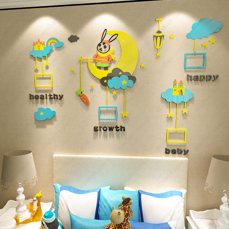 Tranh dán tường mica 3d decor khổ lớn khung ảnh trên bầu trời về đêm trang trí mầm non, phòng bé Nhiều Size - EPeBen