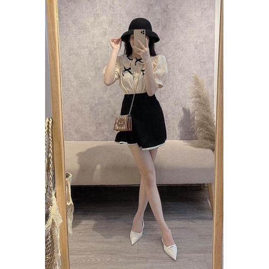 Set áo sơ mi phối chân váy ren bèo