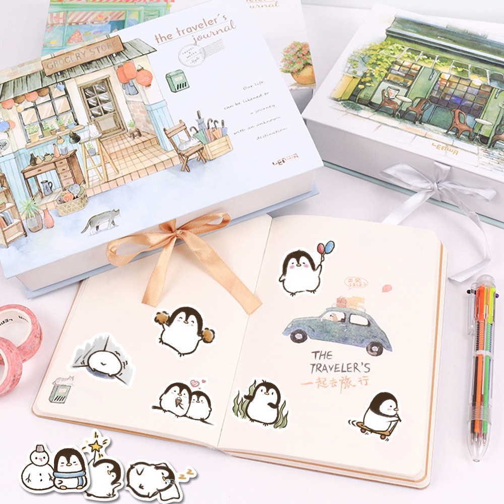 Bộ 50 Miếng Dán Trang Trí Laptop Chống Thấm Nước Hình Chim Cánh Cụt Hoạt Hình Dễ Thương