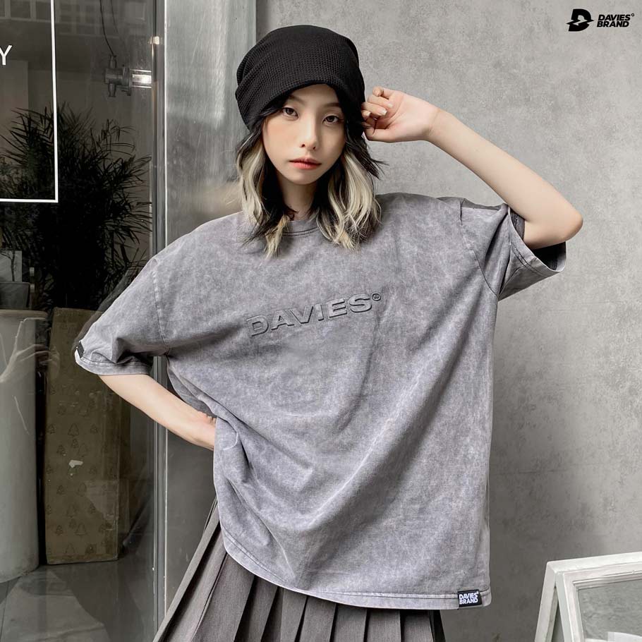 Áo thun nam form rộng tay lỡ màu xám wash tee local brand dập nổi Emboss Davies