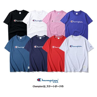 Áo Thun Cotton Ngắn Tay Thêu Chữ Champion Thời Trang Cho Nam Nữ