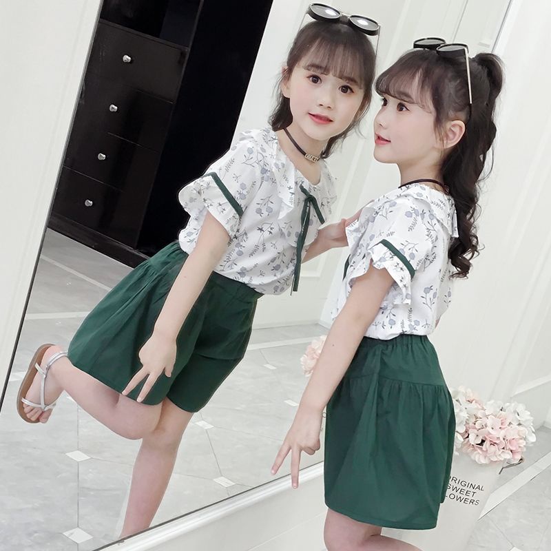 Set 2 Món Áo Tay Ngắn + Quần Short In Họa Tiết Hoa Nhí Xinh Xắn Cho Bé Gái Từ 3-4 - 5-6 - 7-8 - 9-10 - 11-12 Tuổi