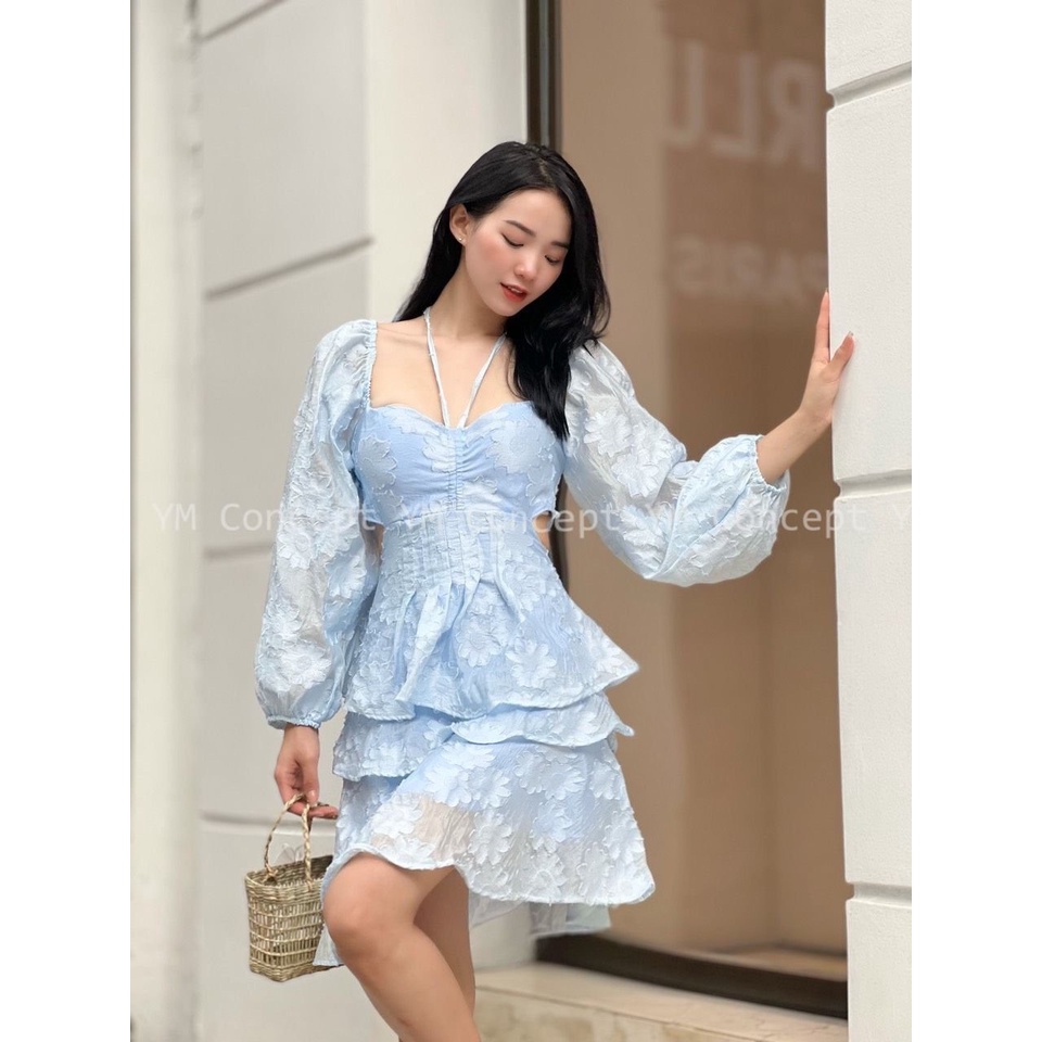 Đầm Xòe Dự Tiệc Dáng Ngắn 3 Tầng Phong Cách Sexy Khoét Eo Hở Lưng Màu Họa Tiết Hoa Màu Trắng, Đen | ROSE CLOTHING D0488