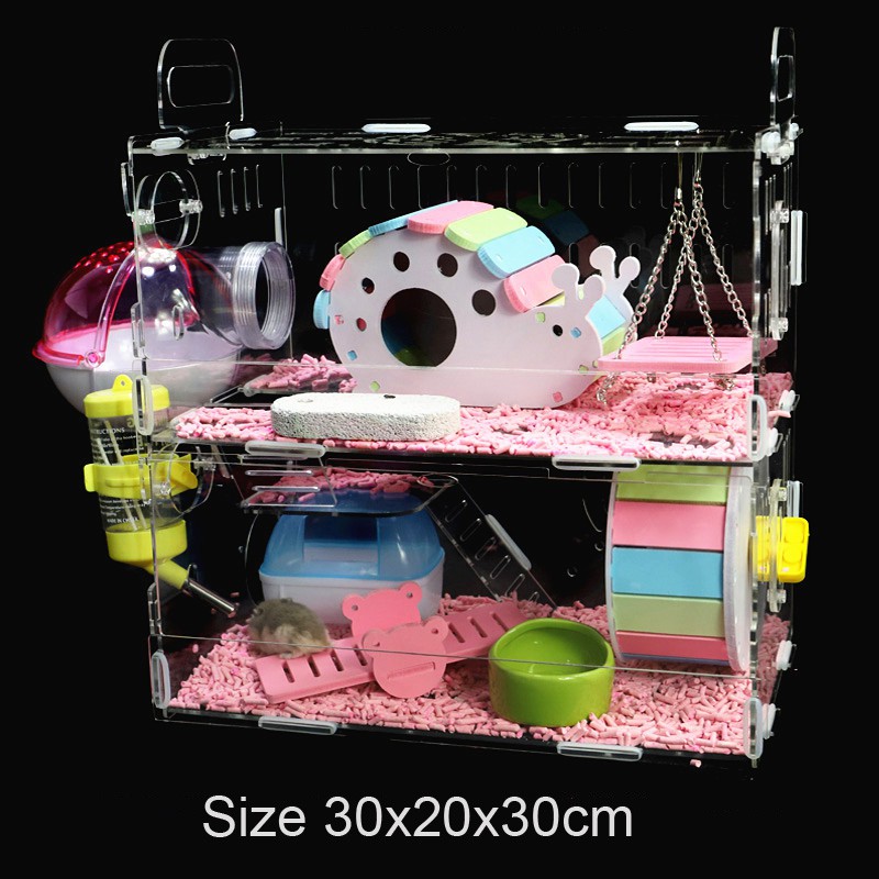 Lồng mika, lồng mica 2 tầng size 30x20x30cm  cho hamster
