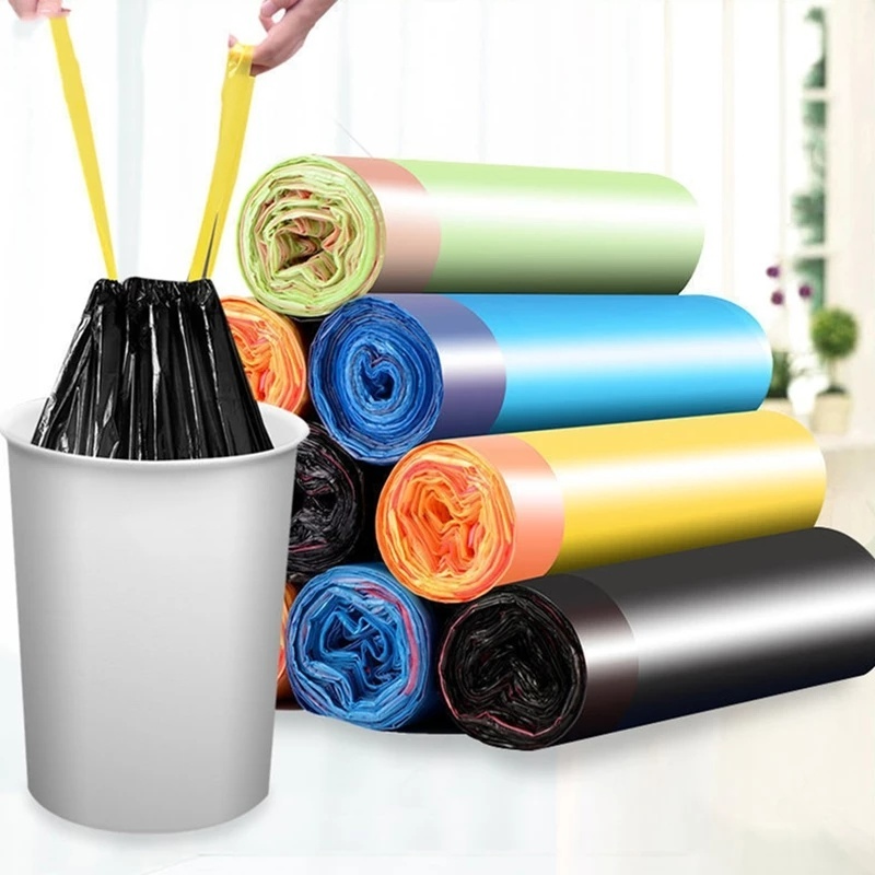Cuộn 15 túi đựng rác bằng PE rút dây tự động dùng một lần cho nhà bếp/ hộp đựng rác/ túi rác màu ngẫu nhiên
