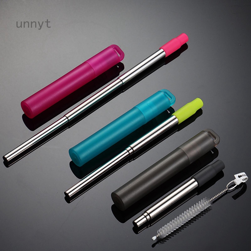 Bộ Ống Hút Bằng Thép Không Gỉ Có Thể Gấp Gọn Tái Sử Dụng Kèm Cọ Vệ Sinh Bằng Silicone