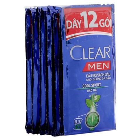 6 dây dầu gội Clear Men Sạch gàu Bạc hà gói 5g (dây 12 gói)