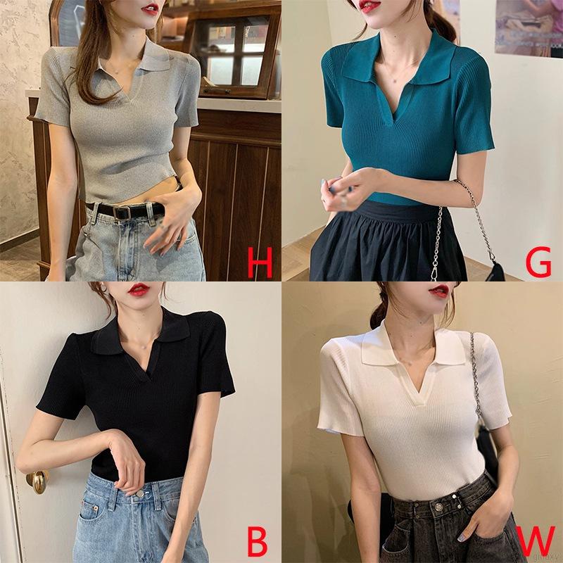 Áo thun ngắn tay cổ chữ v trơn màu thời trang hàn quốc