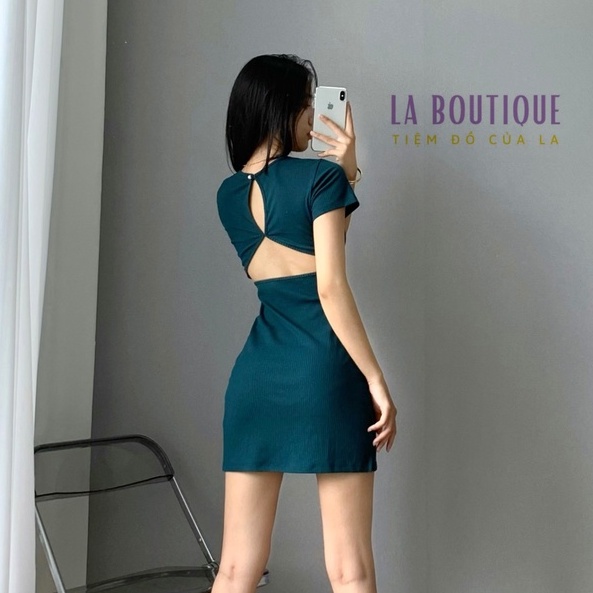 Đầm body hở lưng tam giác sexy co giãn 4 chiều tay ngắn đi chơi dạo phố La Boutique