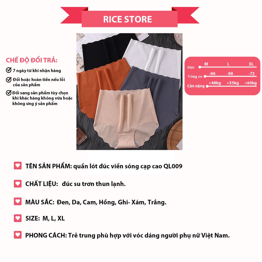 quần lót nữ đúc su lưng cao cạp viền sóng thun lạnh mềm mại bigsize sexy RICESTORE chip thái trơn cute gợi cảm QL009