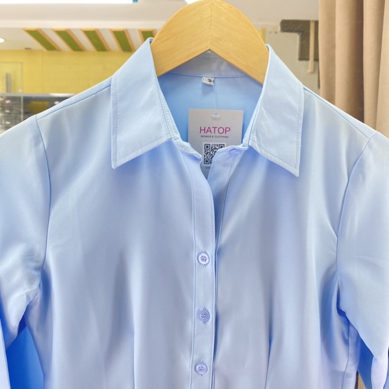 Áo sơ mi nữ tay dài HATOP cao cấp vải cotton loại 1 màu xanh ASXD212