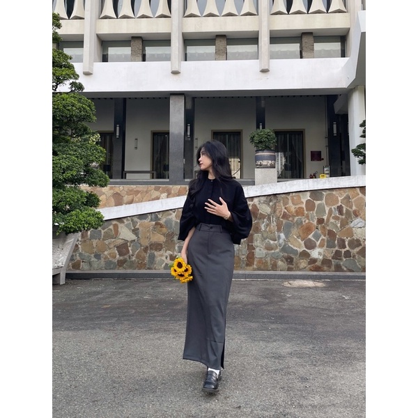[Hình Thật Độc Quyền Tos.closet] Chân Váy Ulzzang Midi Xẻ Tà 1 Bên