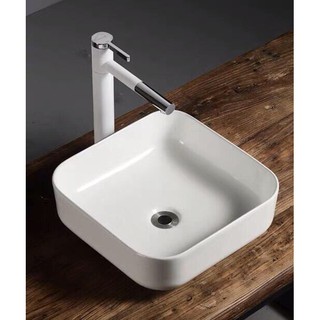 Combo chậu lavabo vuông + vòi lavabo đặt bàn cao cấp