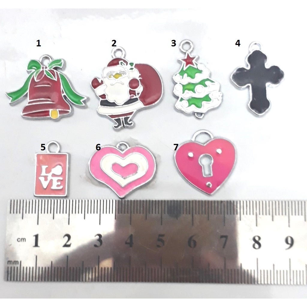 set 2 mặt kim loại, mặt dây chuyền nhiều mẫu Noel, tim, love  _G7