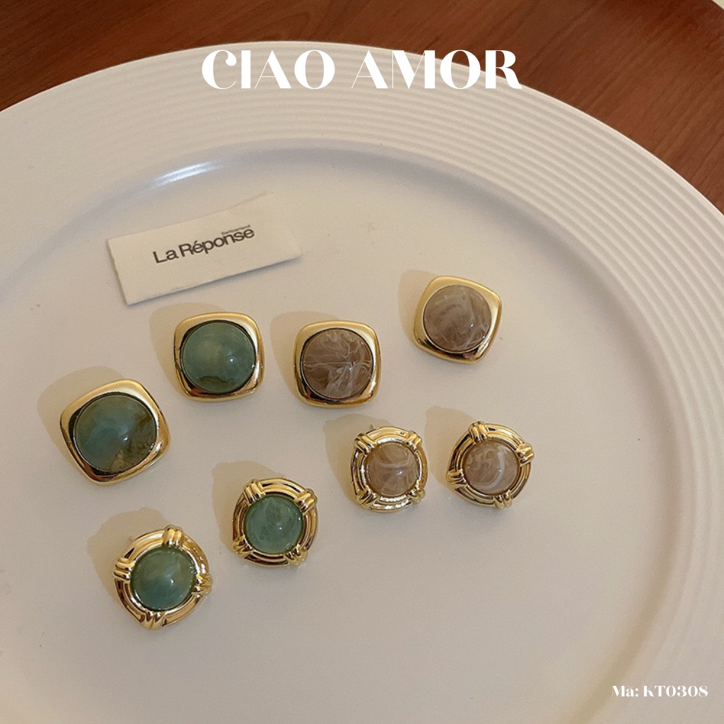 Khuyên tai ngọc to xanh ngọc da viền cạnh Trang sức Ciao Amor - KT0308