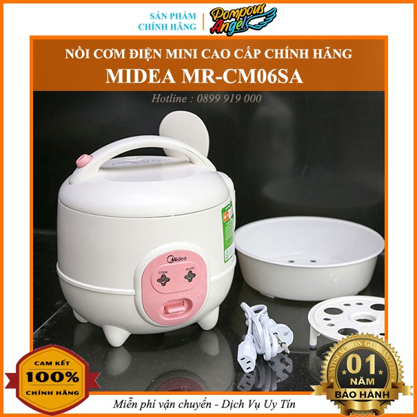 [Hỏa tốc 1H+ Chính hãng12th] Nồi cơm điện nút gài mini MIDEA MR-CM06SA 0.6L màu trắng hồng , chống dính , tiết kiệm điện