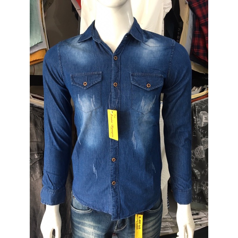 Áo sơmi jean nam vải đẹp hàng quảng châu cao cấp