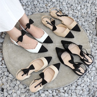 Sandal Nữ- Sandal Slingback trệt Capella Mũi Nhọn Captoe Phối Nơ 2p Xinh Xắn Hàng VNXK