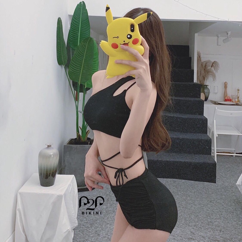 P2P BIKINI - Đồ bơi hai mảnh lệch vai, quần lưng cao phối dây - HN370 | BigBuy360 - bigbuy360.vn