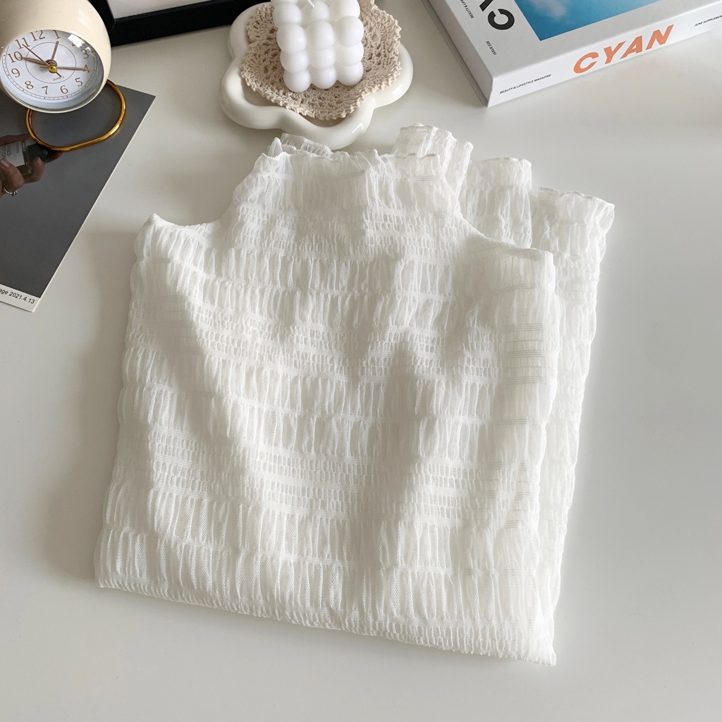 NZN Phong Cách Mới Nửa Cổ Cao Thêu Hoa Tinh Tế Bên Trong Áo Sơ Mi Ren Siêu Cổ Tích Gạc Đế