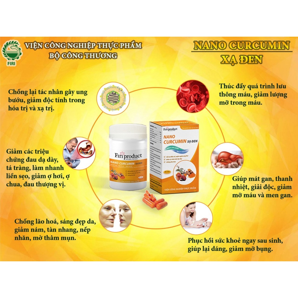 [MUA 1 TẶNG1]Nano nghệ - Nano curcumin xạ đen Firi, hổ trợ viêm loét dạ dày, vi kh.uẩn HP, u.ng thư, hạ men gan cao