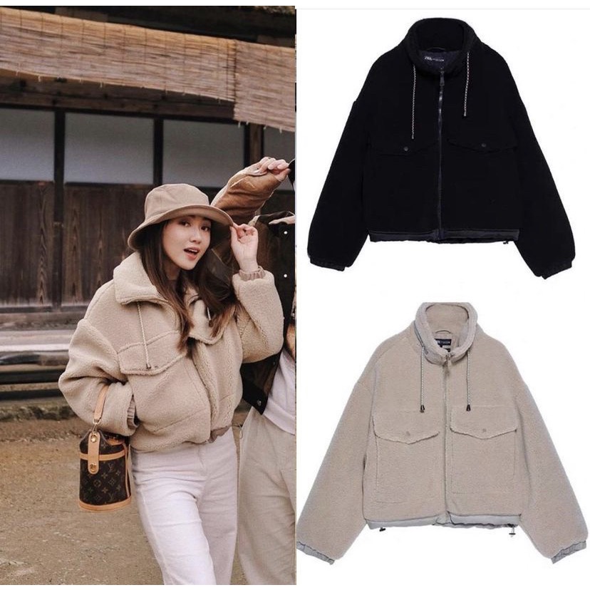 Khoác lông cừu ZARA pha da Rút dây siêu xịn xò luôn! hình thật trải sàn. Có 2 màu. Size dưới 55kg vừa