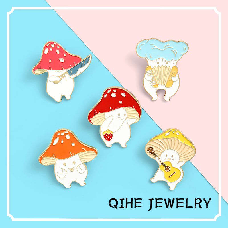 Ghim cài áo QIHE JEWELRY hình nấm hoạt hình đáng yêu dễ thương