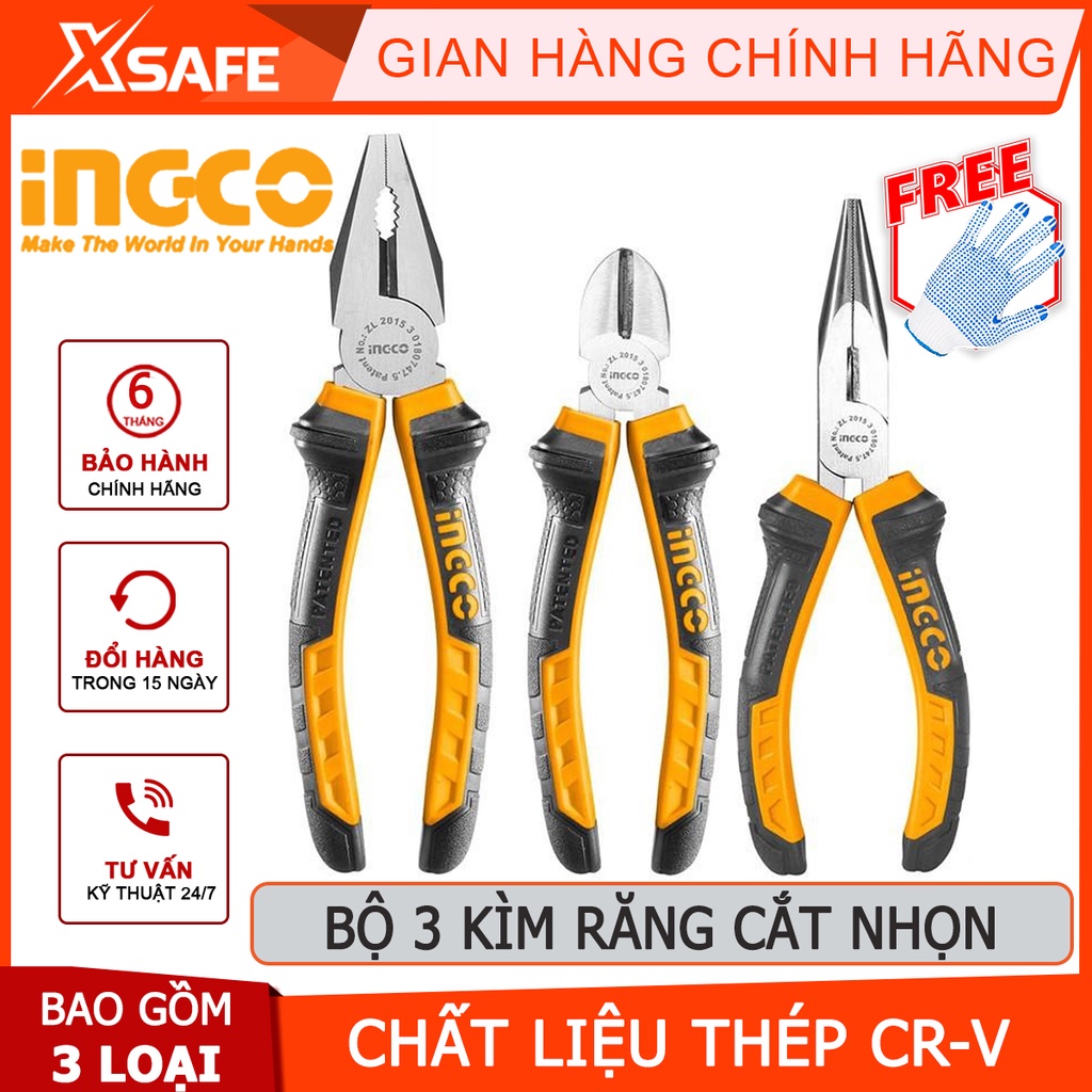 Bộ 3 kìm răng, cắt và nhọn INGCO HKPS08318 Bộ 3 kềm chất liệu cao cấp, chống gỉ, chịu lực chịu nhiệt tốt - Chính hãng