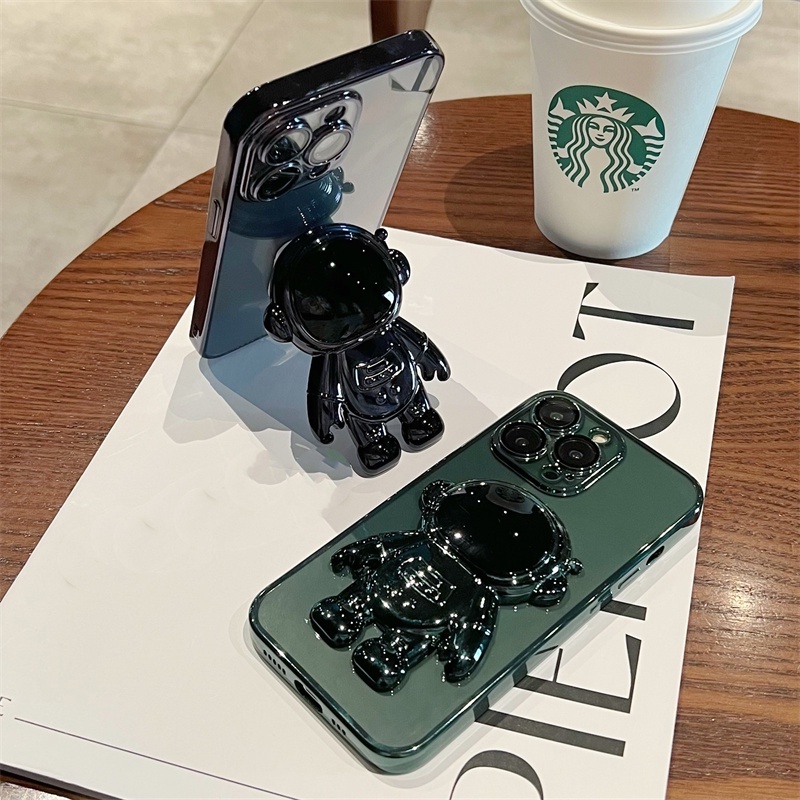 Ốp Điện Thoại Dẻo Mạ Điện Chống Sốc In Hình Phi Hành Gia Có Giá Đỡ Cho iPhone 13 12 11 Pro Max XS Max XR X 8 7 Plus