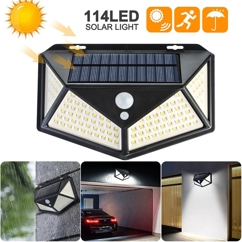 Đèn LED cảm biến 114 bóng LED 3 chế độ sử dụng năng lượng mặt trời kèm pin 2400mAh