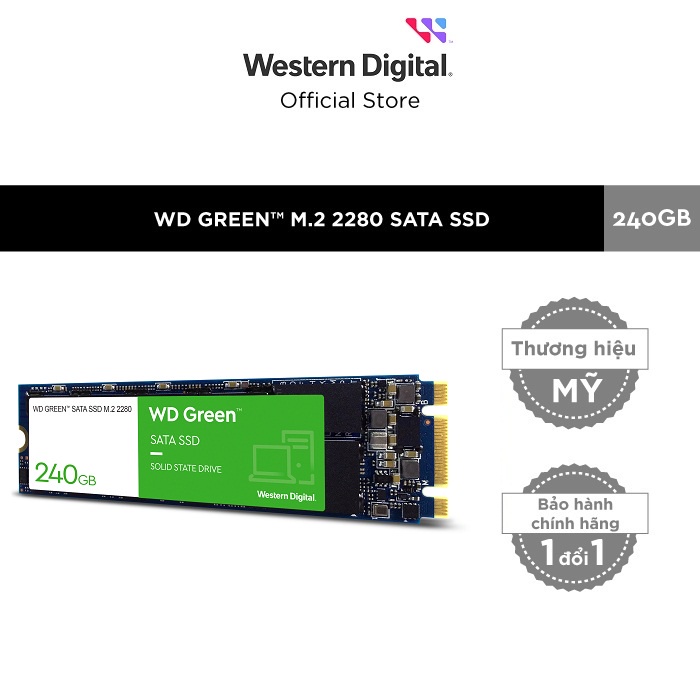 Ổ cứng SSD Western Digital Green M.2 2280 Sata III 240GB WDS240G3G0B - new version 2022