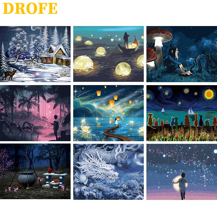 Bộ tranh vẽ tự làm thiết kế nhiều họa tiết cỡ 40x50cm dùng trang trí tiện dụng