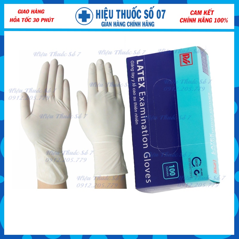 [Giao hỏa tốc HCM] Găng tay y tế Latex Examination Gloves hộp 100 cái - Chất liệu cao su thiên nhiên (không bột)