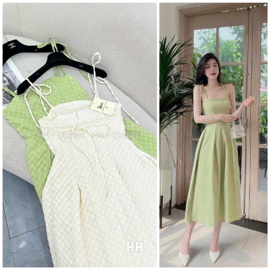 ĐẦM VÁY MIDI DÂY SUÔNG XẾP LI NHẸ NHÀNG NỮ TÍNH