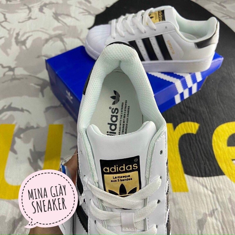 Giày adidas sò tem vàng 11 . Giày thẻ thao nam nư sneaker buộc dây trắng cao cấp kèm hộp