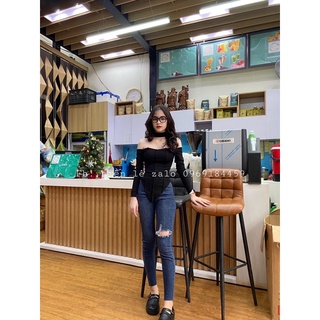 Áo croptop gân tay dài vạt yếm chocker