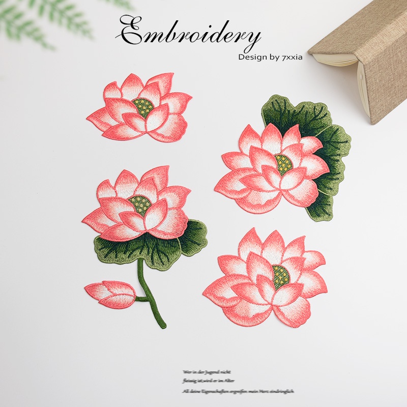 Miếng Dán Ủi Thêu Hình Hoa Sen Phong Cách Trung Hoa