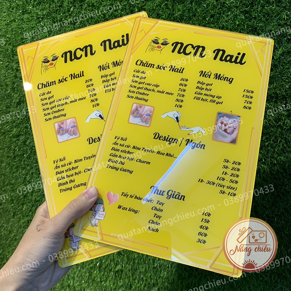 Menu để bàn cho tiệm nail - in thông tin bảng giá theo yêu cầu