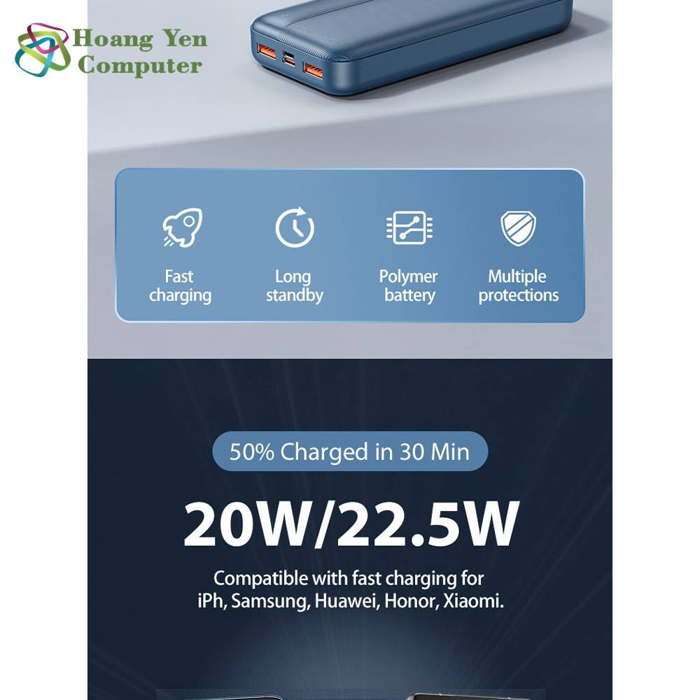 Sạc Dự Phòng Remax RPP-213 20000Mah (Sạc Nhanh QC3.0 18W, 22.5W, PD 20W, VOOC 2.0) - BH 1 Năm - Hoàng Yến Computer