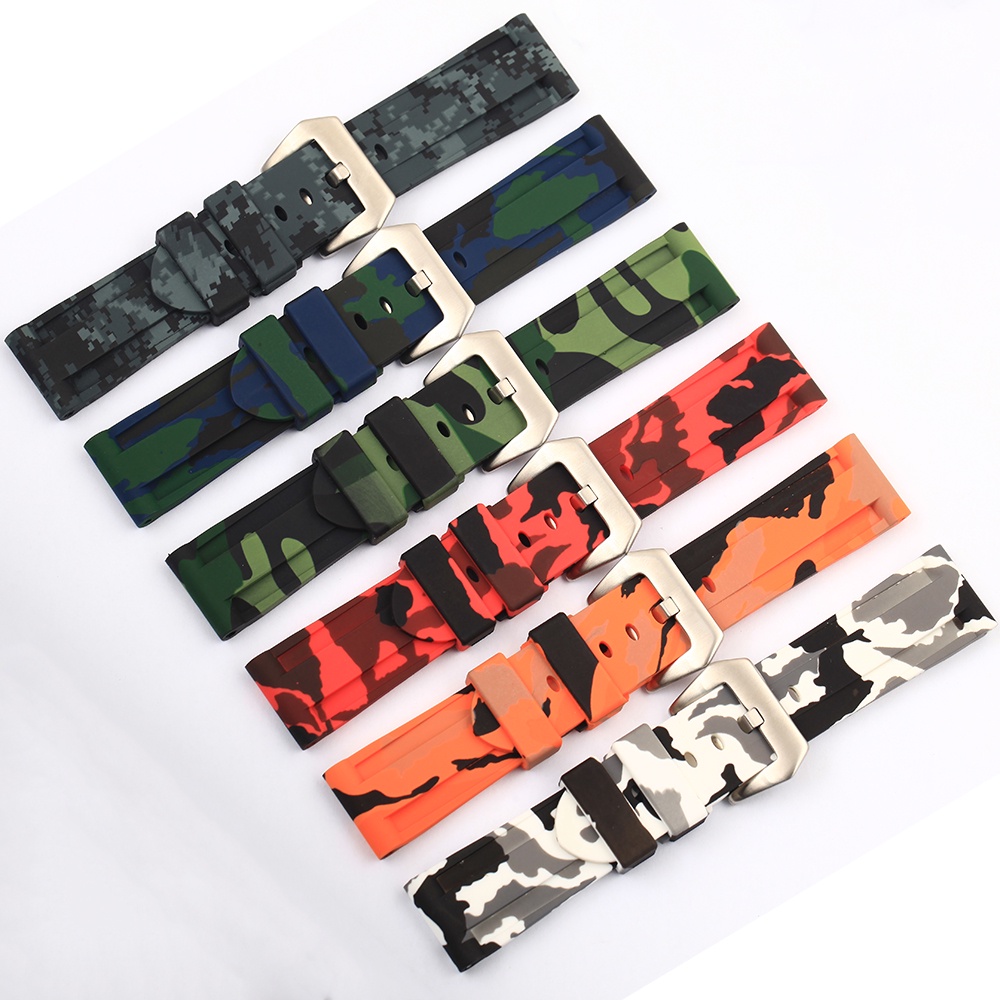 Dây Đeo Cao Su Họa Tiết Rằn Ri Nhiều Màu Sắc 22mm 24mm Cho Đồng Hồ Nam