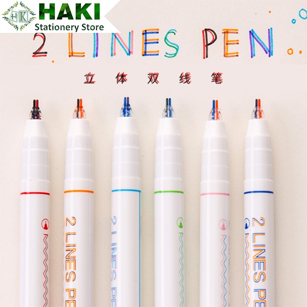 Bút mực hai ngòi 0.5mm HAKI, bút mực 2 Lines Pen nhiều màu dễ thương B21