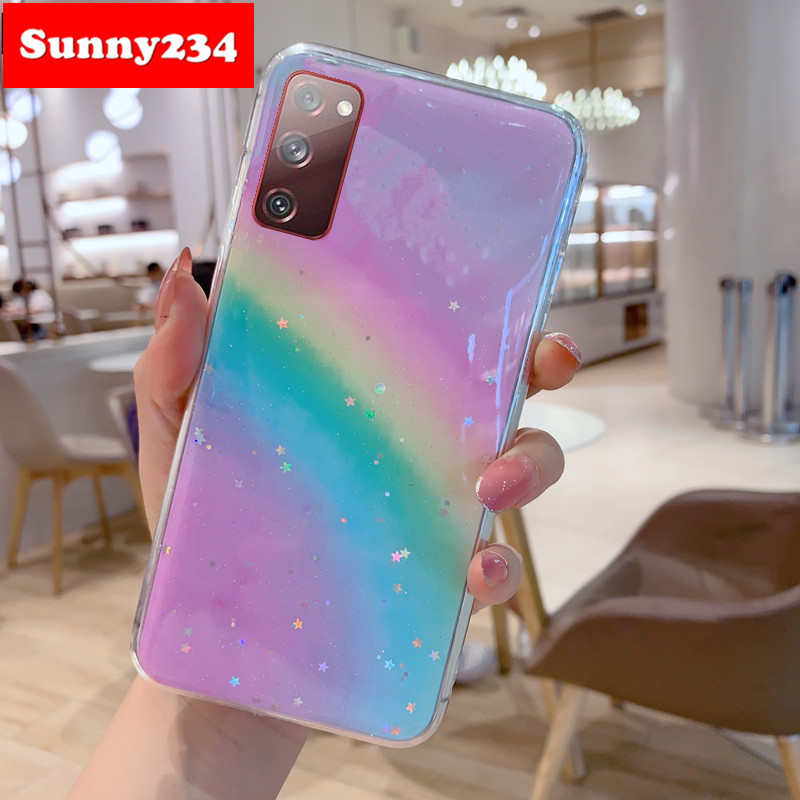 Ốp điện thoại silicone dẻo đính kim sa màu cầu vồng cho Samsung S20 FE S20 Plus Ultra A21S A02S Note 20 Ultra