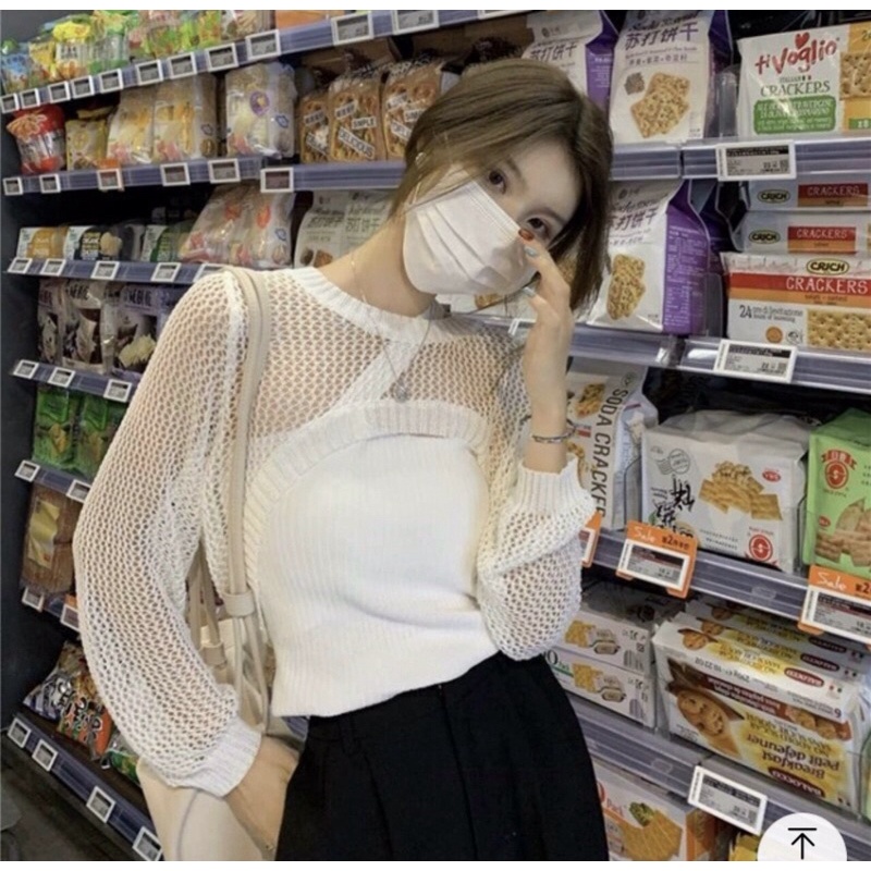 CROPTOP LEN KÈM KHOÁC LƯỚI