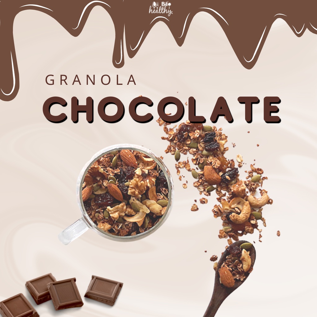 Ngũ cốc ăn kiêng granola vị chocolate 500gr 6 loại hạt - Bếp healthy Hà Nội