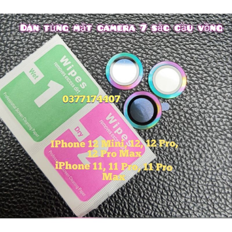 _Dán bảo vệ từng mắt Camera cho iPhone 14, 13 pro max, 12 Mini, 12 Pro, 12 Pro Max, 11 Pro Max 7 màu sắc cầu vồng