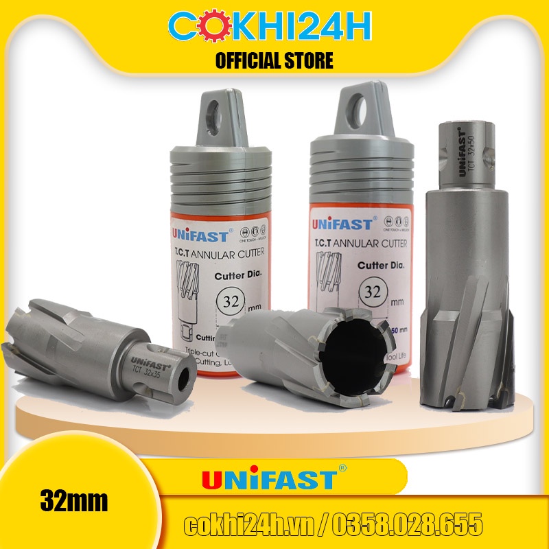 Mũi khoan từ rút lõi phi 32mm Unifast HSS 32x25 / TCT 32x35 / TCT 32x50