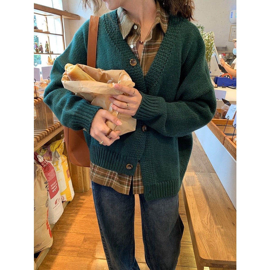 Áo khoác cardigan dệt kim XIAOZHAINV dáng rộng phong cách retro cho nữ