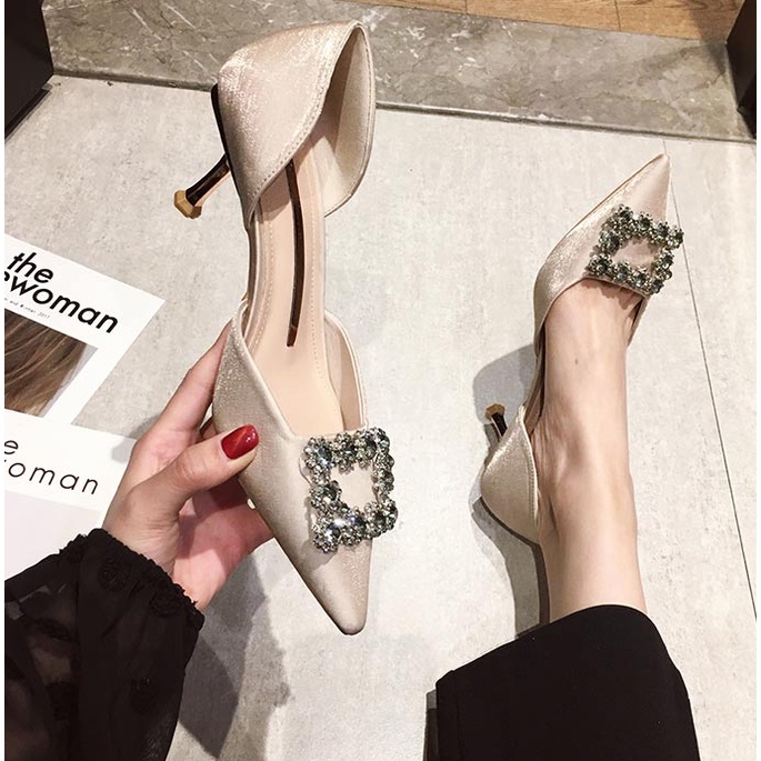 MURIOKI 2022 New Version Pointed Toe Shoes In Red With Crystal High Heels For Women